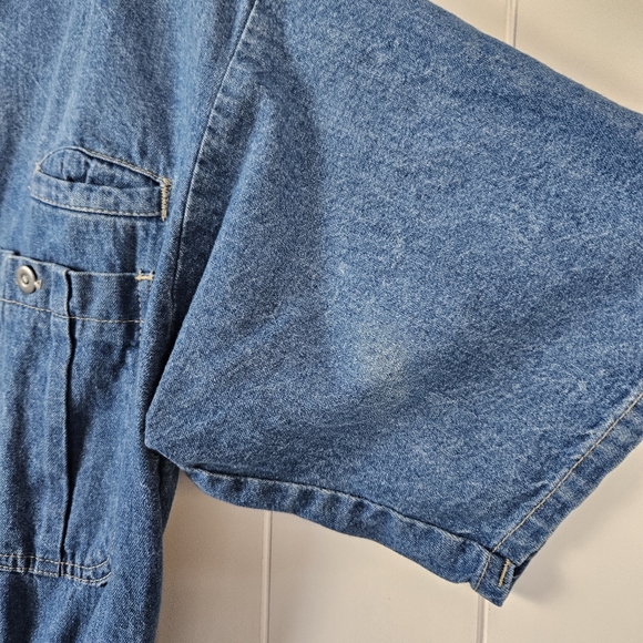 Vtg Vivaldi Jumpsuit Denim Gaucho Culotte Button Front Elastic Waist USA 80s L - Picture 11 of 12